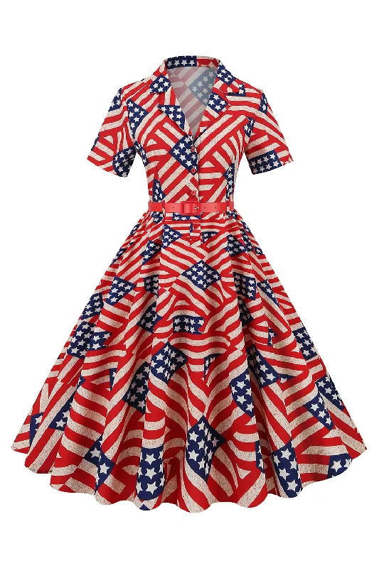 American Flag Print Vintage Dress