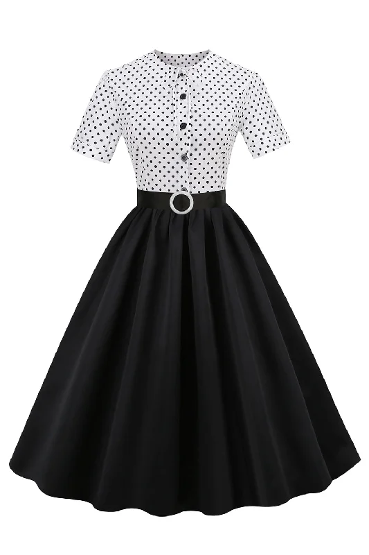 Black and White Polka Dots Vintage 1950s Dress