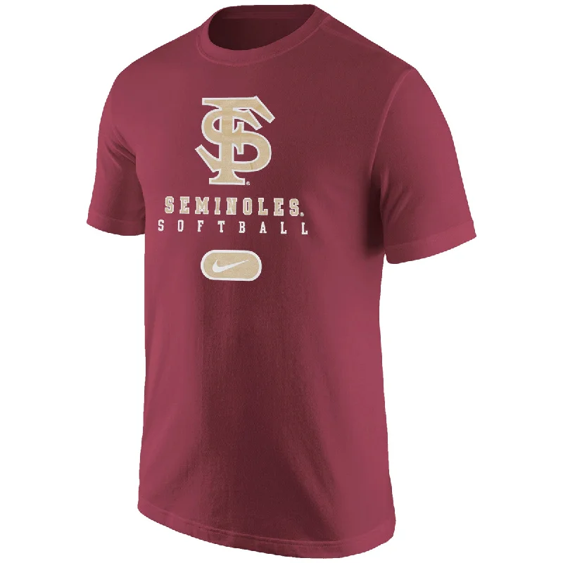 Nike Men's Cotton Short Sleeve T-shirt with FS Seminoles Softball Design - Garnet