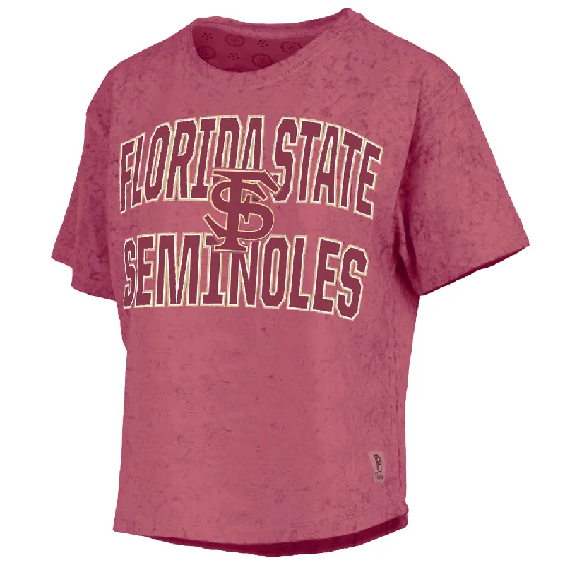 Pressbox Women's Florida State Seminoles/Interlock FS Design Short Sleeve Sun Washed T-shirt - Garnet