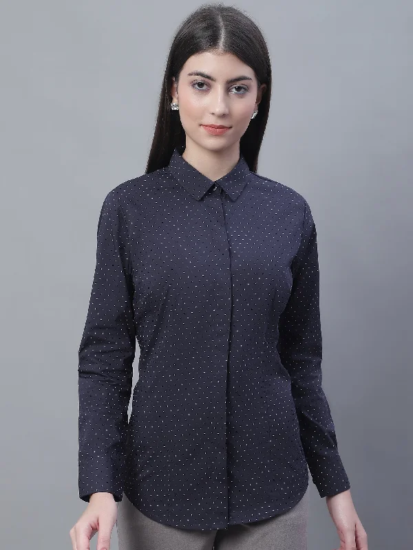 Women's Formal Slim Fit Navy Blue Regular Full Sleeve  Shirt