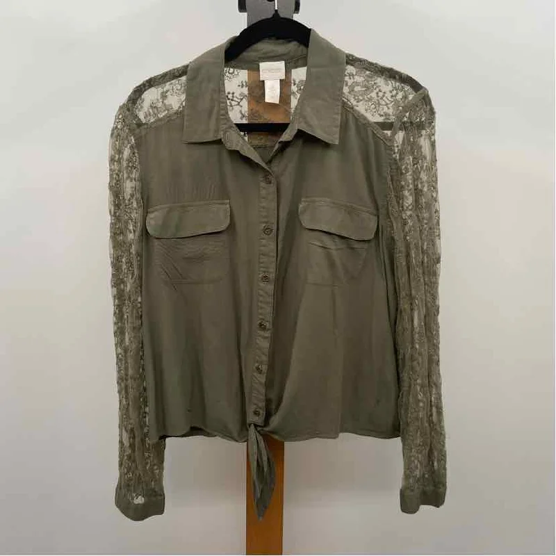 Chico's Women's Size L Olive Lace Long Sleeve Shirt