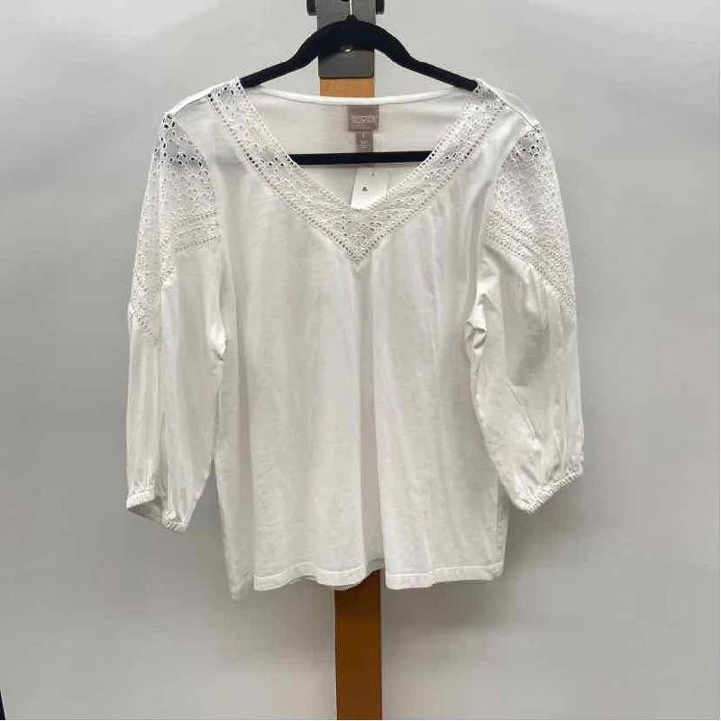 Chico's Women's Size M White Eyelet Long Sleeve Shirt