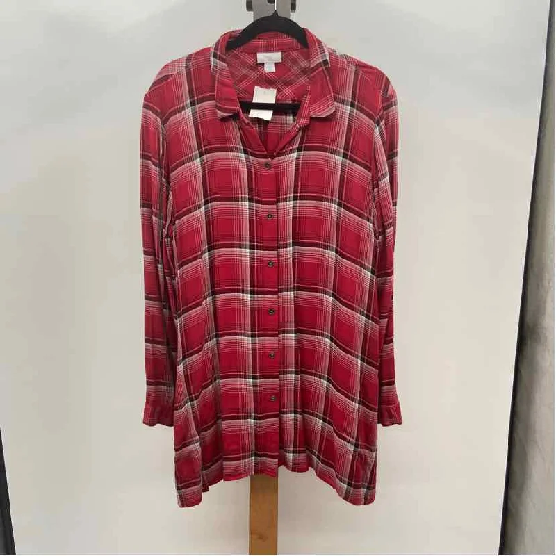 JJill Women's Size L Red Plaid Long Sleeve Shirt