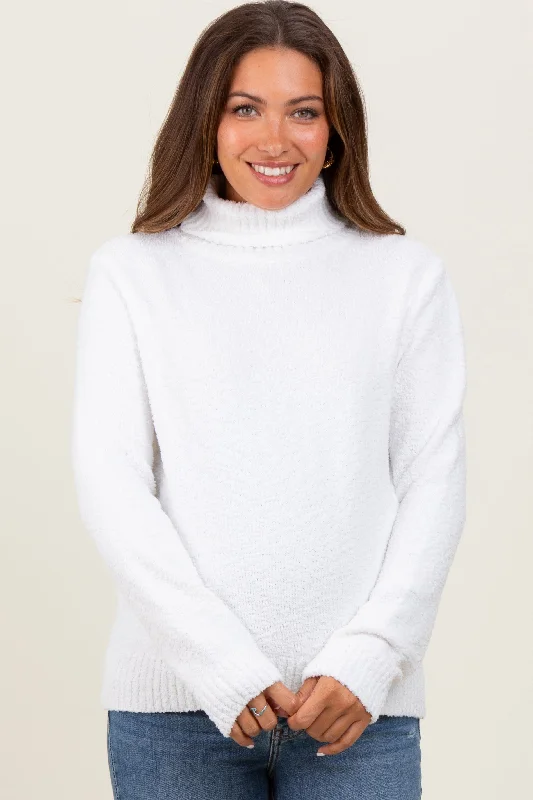 Ivory Turtleneck Chenille Knit Maternity Sweater