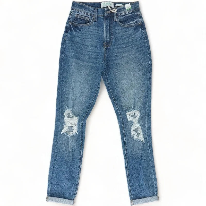 Blue Solid High Rise Slim Leg Jeans