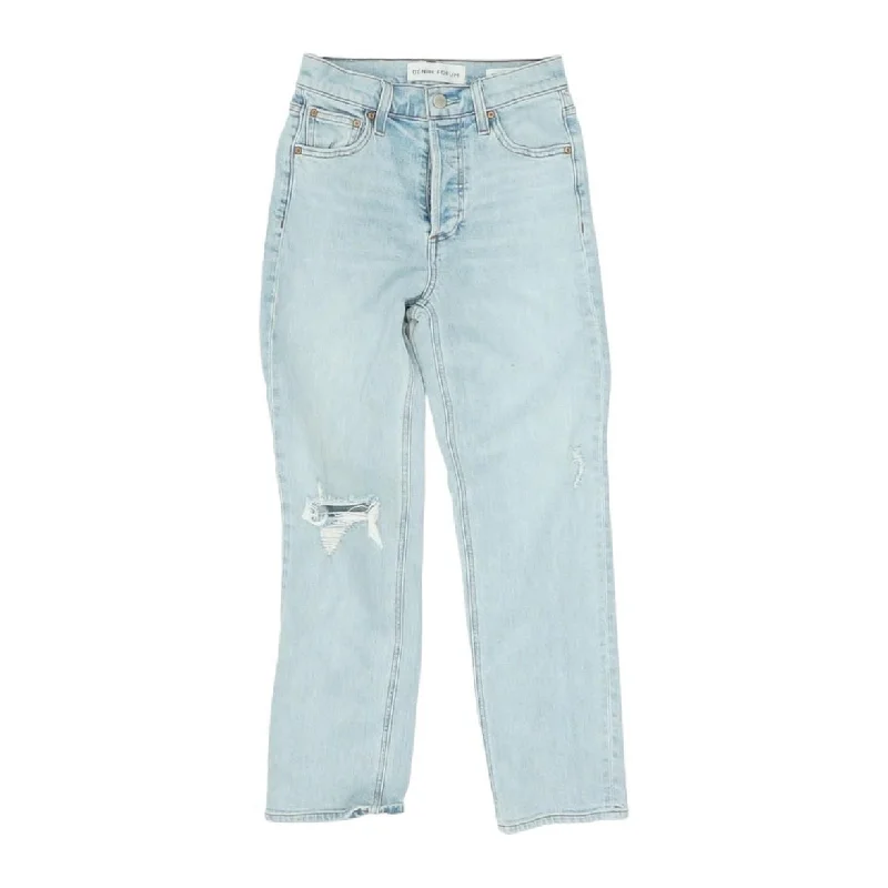 Blue Solid High Rise Straight Leg Jeans