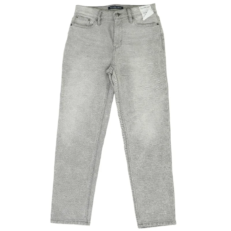 Gray Solid High Rise Straight Leg Jeans