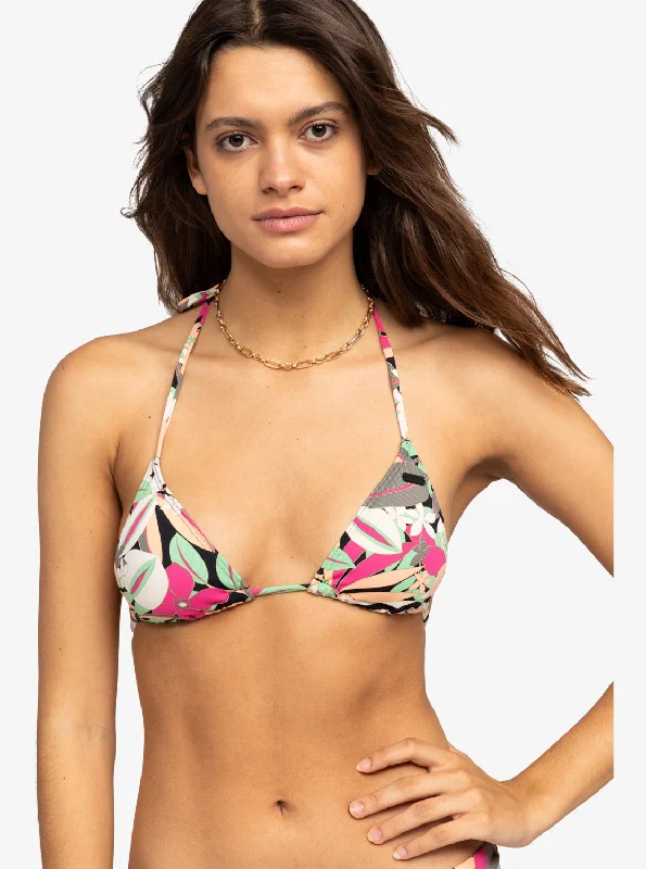 Printed Beach Classics Mini Tiki Tri Bikini Top - Anthracite Palm Song S