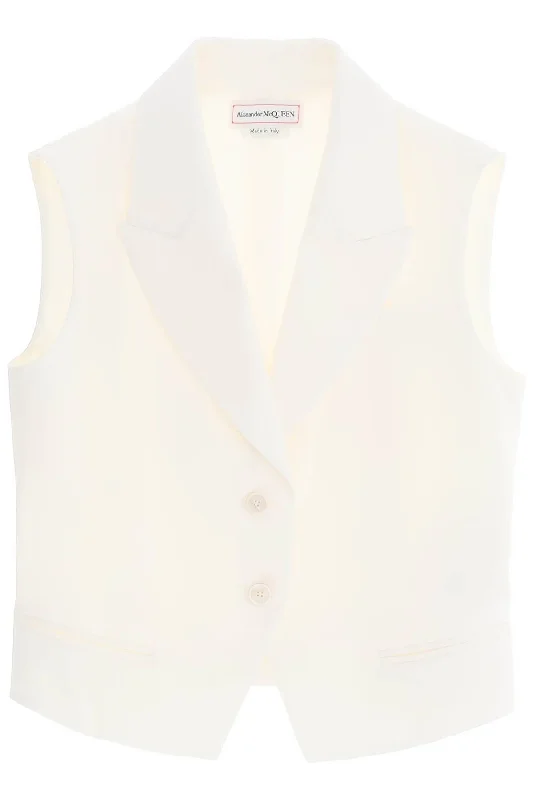 ALEXANDER MCQUEEN cropped viscose twill vest for