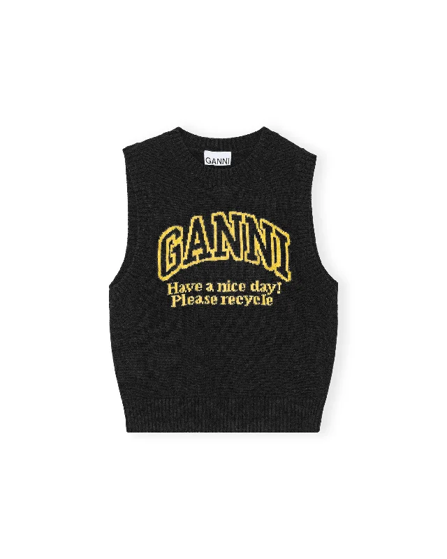 Graphic O-Neck Vest - Black