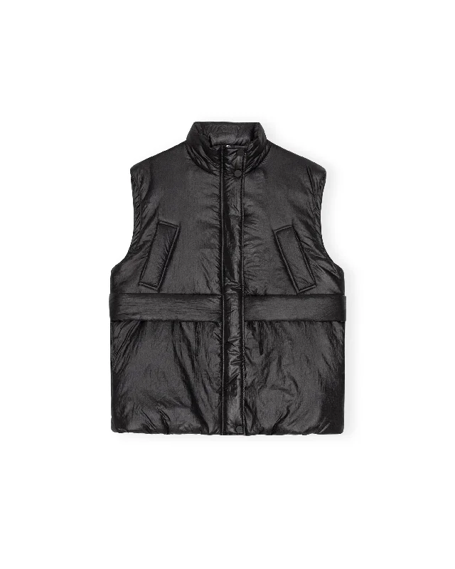 Shiny Quilt Vest - Black